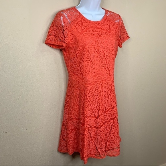 Size 6 Apt 9 Peach Orange Lace Event Party Cocktail Dress Short Sleeve - Picture 4 of 11